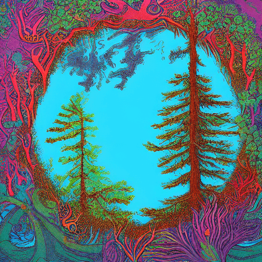 AI generated: a large circle of a person above a tree in an image, in the style of vibrant fantasy landscapes, tea...