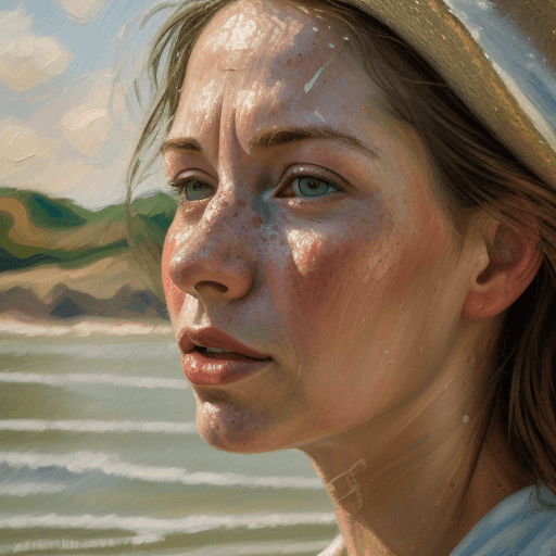 AI generated: oil on canvas, impressionist tendencies, painting of a woman, natural lighting, and warm tones, in t...