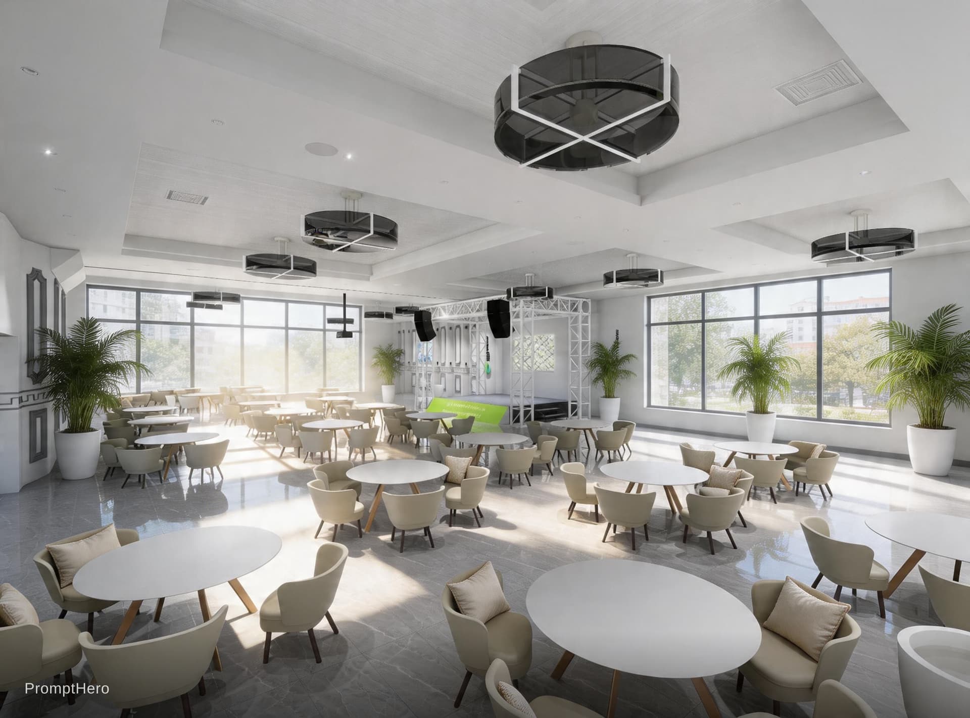 AI generated: reception lounge area, casual, soft, daylight