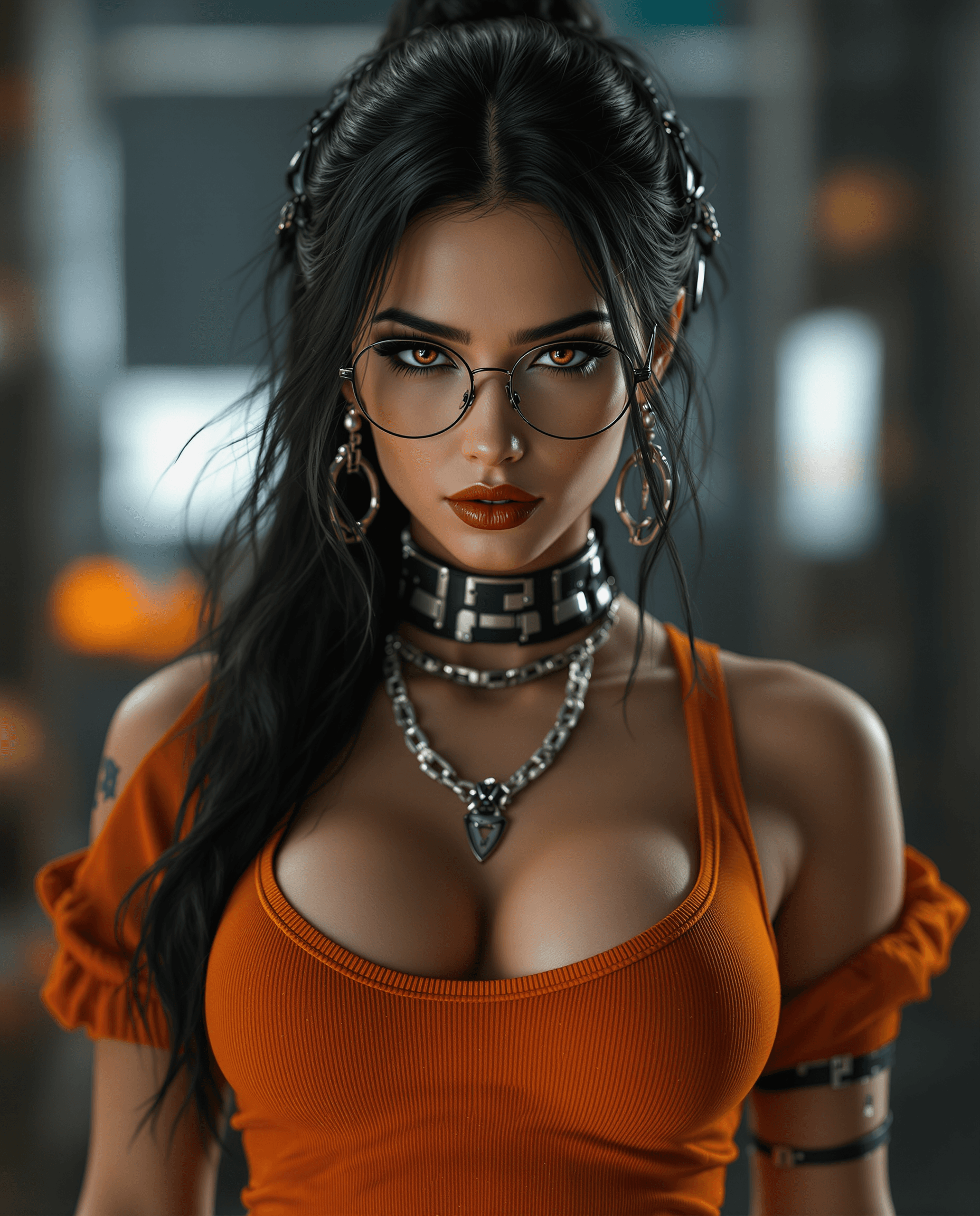 AI generated: Photo of a ultra realistic of megan fox transformers very sultry look, so hot girl, beautiful charis...