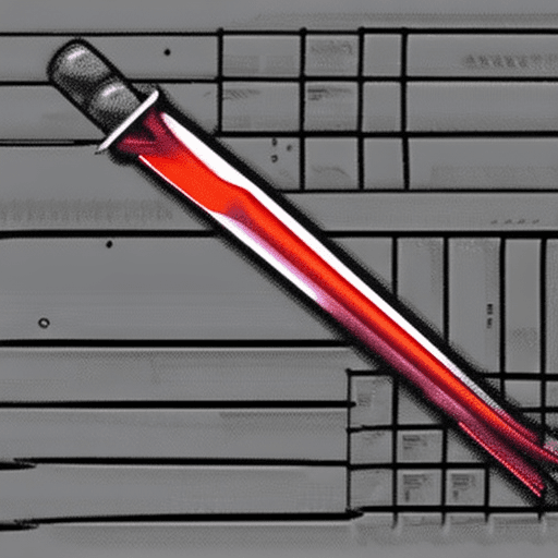 AI generated: red glowing xiphos sword crackling with sanguine electric energy ::2 demonic-horn-crossguard, hilt, ...