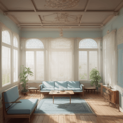 AI generated: High resolution photography interior design, dreamy sunken living room conversation pit, wooden floo...
