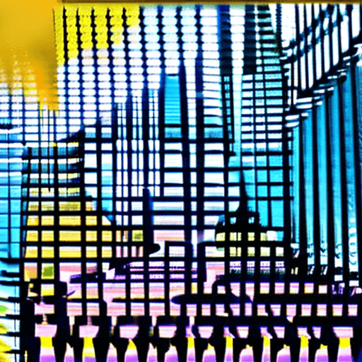 AI generated: Top view of a surreal digital illustration featuring a humanoid with a yellow head, thin vertical po...