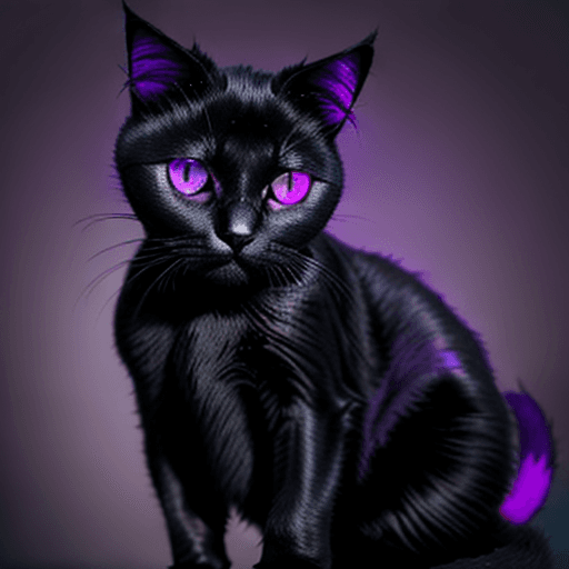 AI generated: cute black and purple cat with glowing purple eyes 