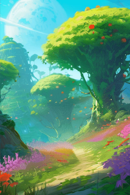 AI generated: anime artwork ” outer planet overgrown with wild flowers, [ art by paul lehr, cinematic, detailed, e...