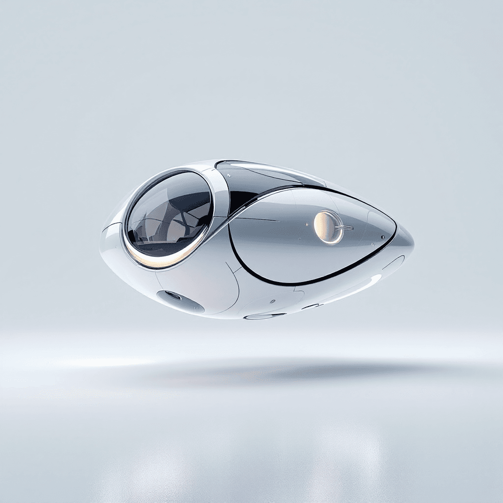 AI generated: Futuristic pod floating realistic image with white background
 sleek and modern, advanced computing ...