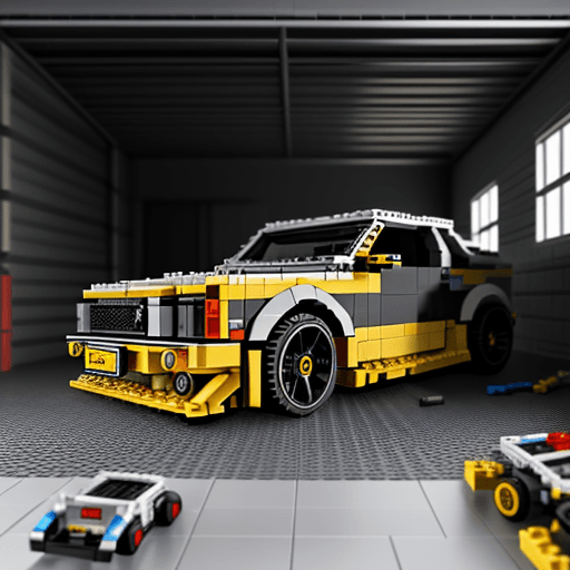 AI generated: A Lego car in a garage scene, lego set, highly detailed, intricate, technical, unreal engine 5, 8k, ...