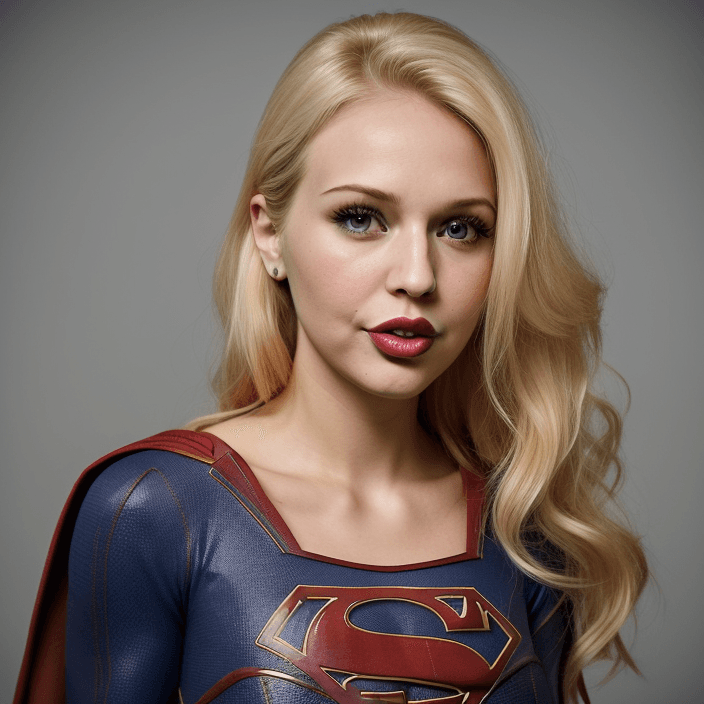 AI generated: ((supergirl)), 30 years old, woman, fakelips5-2500, (blonde), bimbo, massive lips, ((bimbo lips))
