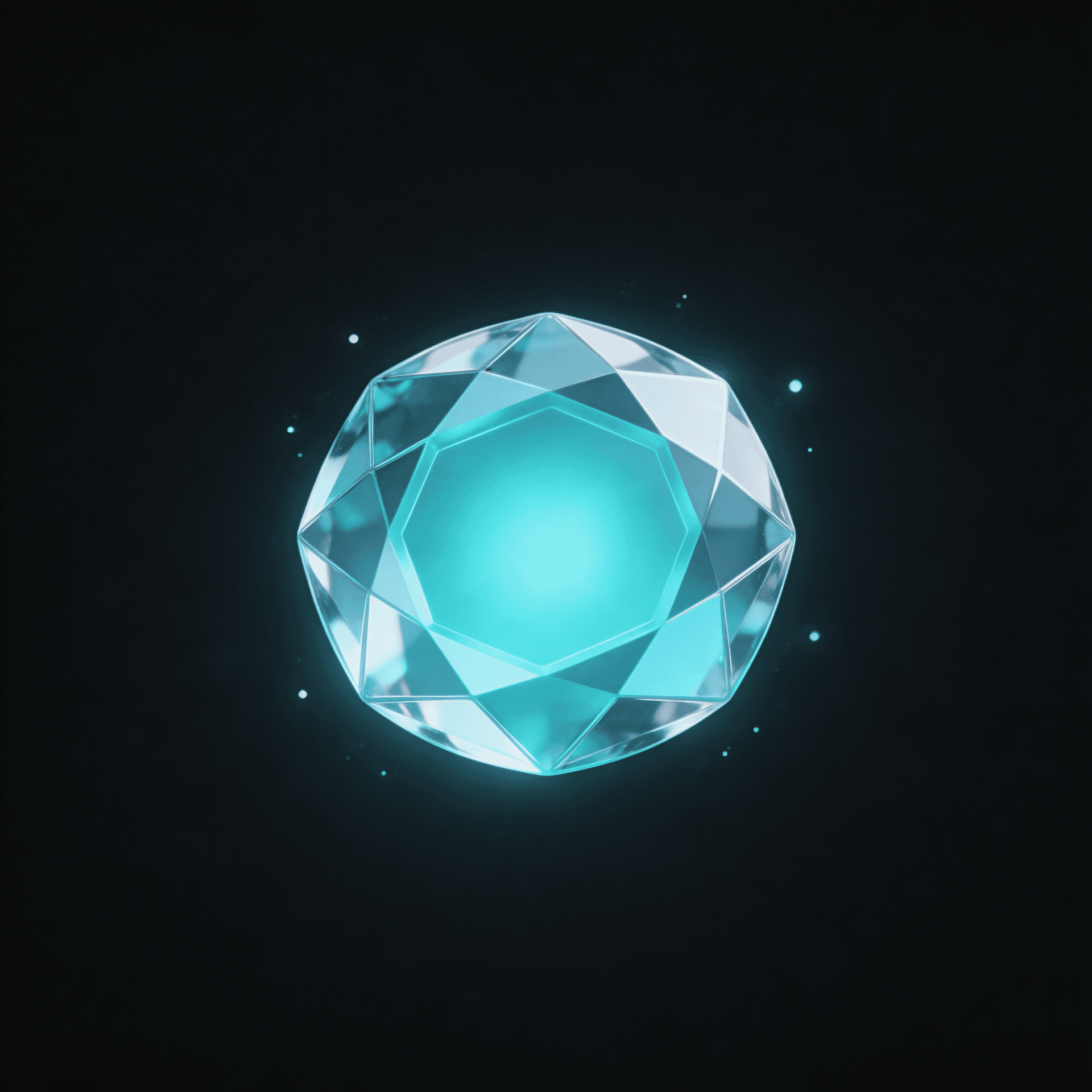 AI generated: small crystal token icon, faceted gem shape with inner glow cyan #00D4FF, 
subtle light refraction e...