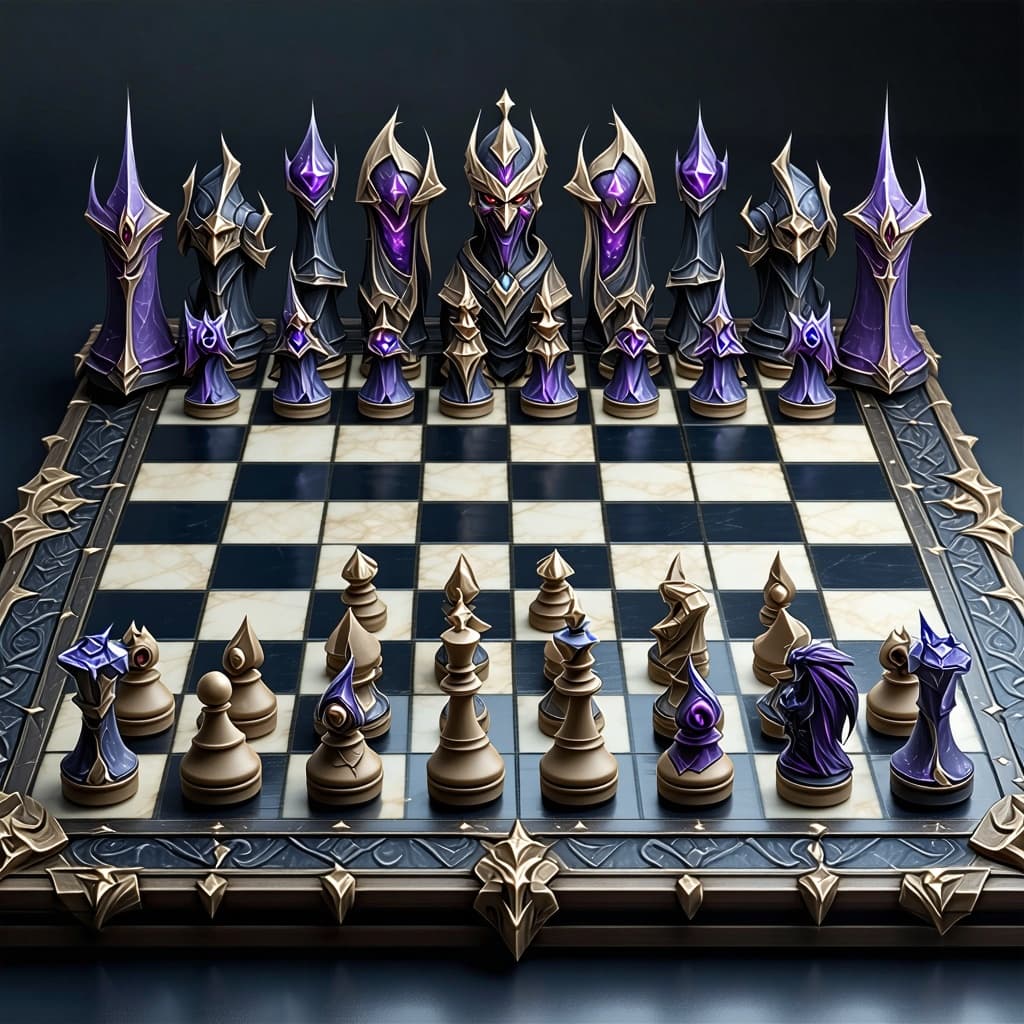 AI generated: world of warcraft stylized fantasy evil and orc chess board.