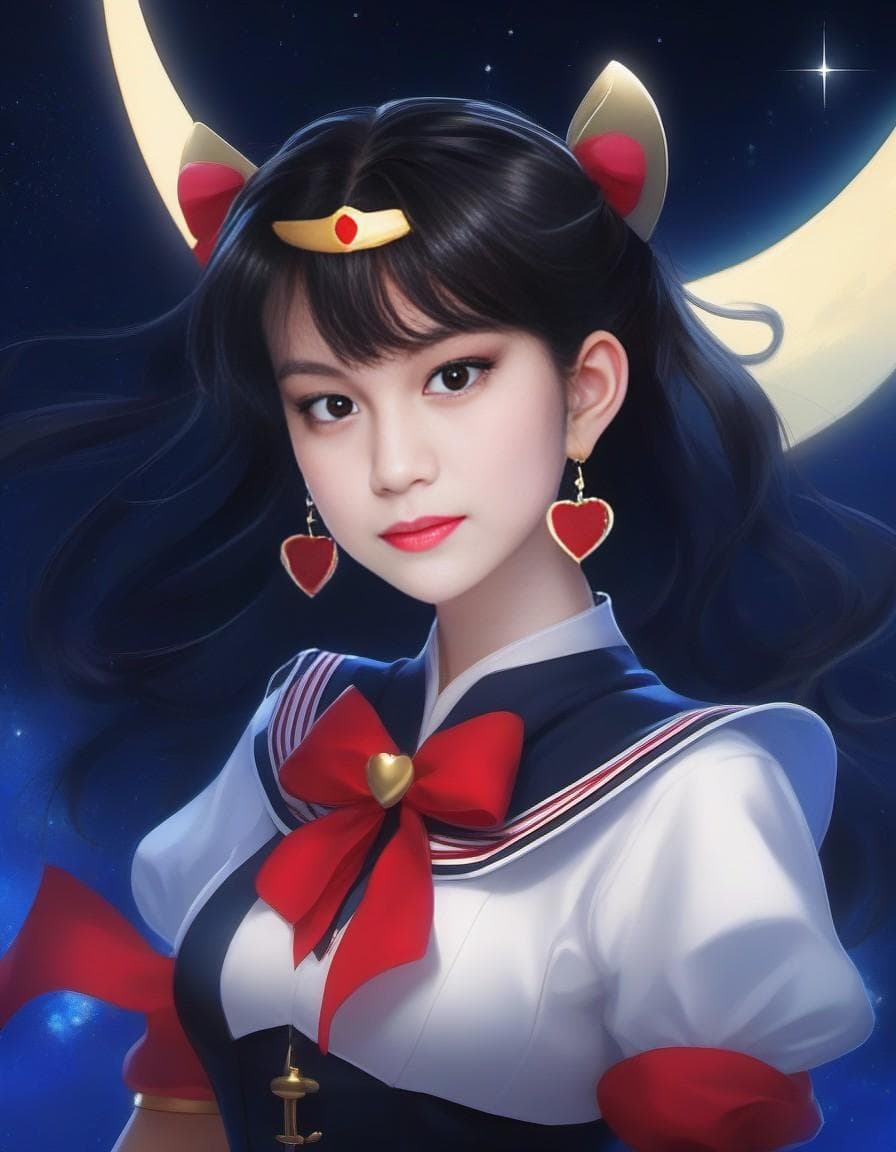 AI generated: Masterpiece, best quality, (1 girl), super sailor moon, denim shot, night sky, moonlight, evening, w...