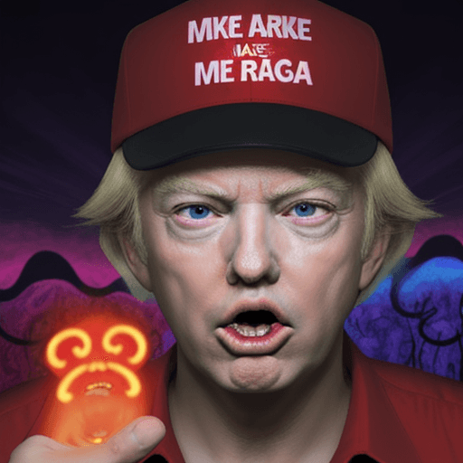 AI generated: donald trump  on a psychedelic trip with an open mouth and glowing eyes, with the make america great...