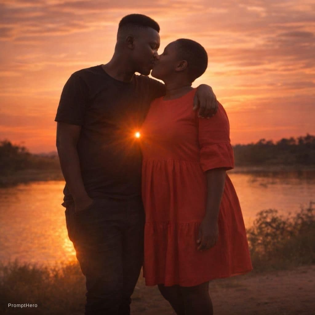 AI generated: Make them kiss each other on a beautiful sunset
