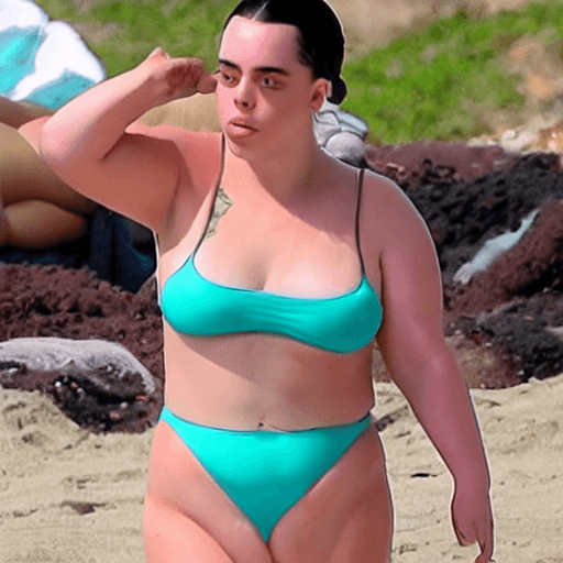 AI generated: thicc billie eilish microkini beach