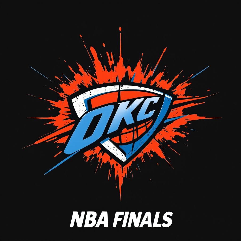 AI generated: OKC Thunder Logo Explosion with "NBA FINALS" written underneath