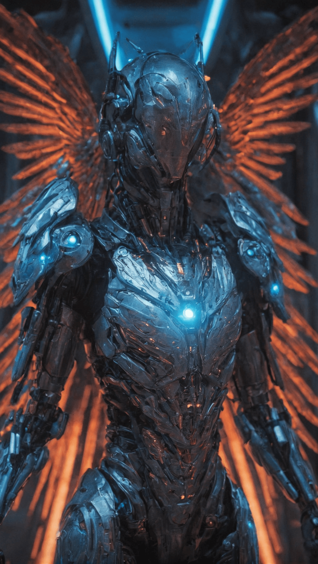 AI generated: Ultra-detailed cyborg in a spaceship ((blue eyes wonderfully detailed )), with anthropomorphic cyber...