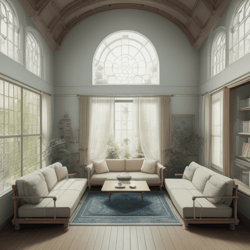 AI generated: High resolution photography interior design, dreamy sunken living room conversation pit, wooden floo...