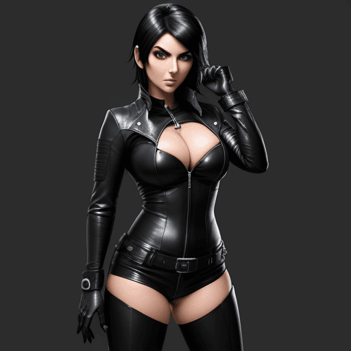 AI generated: Jessica Nigri black hair in leather suit