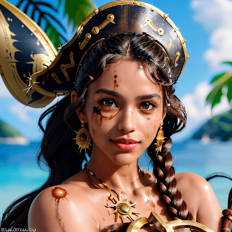 AI generated: portrait of the most beautiful gorgeous stunning  powerful female pirate, beautiful big detailed eye...