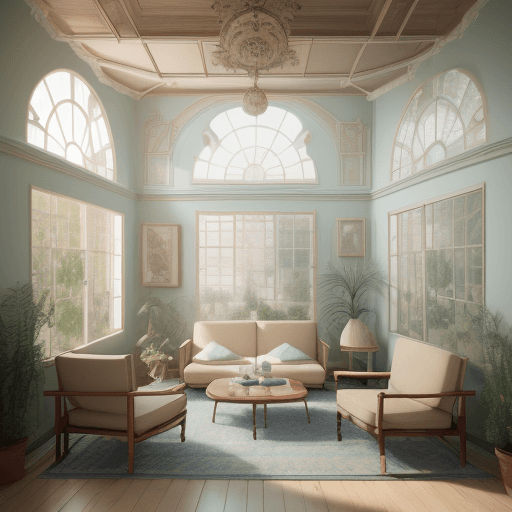 AI generated: High resolution photography interior design, dreamy sunken living room conversation pit, wooden floo...