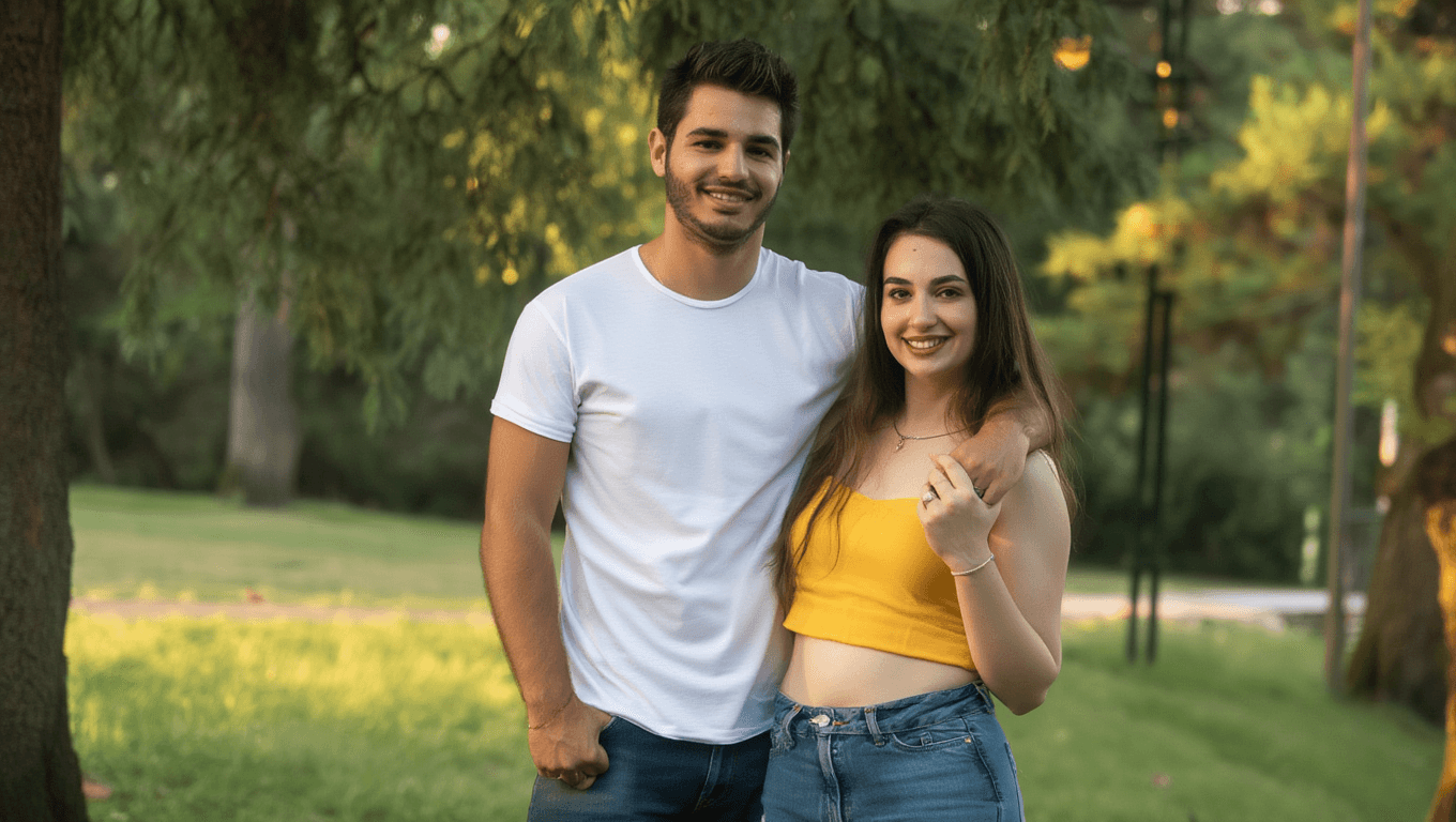 AI generated: Create a image with the two people attached together as a couple