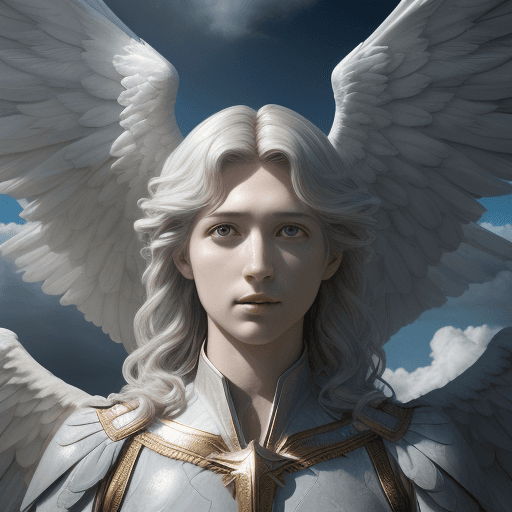 AI generated: Ultra-realistic portrait photography shows archangel Michael half body triangulation with large wing...