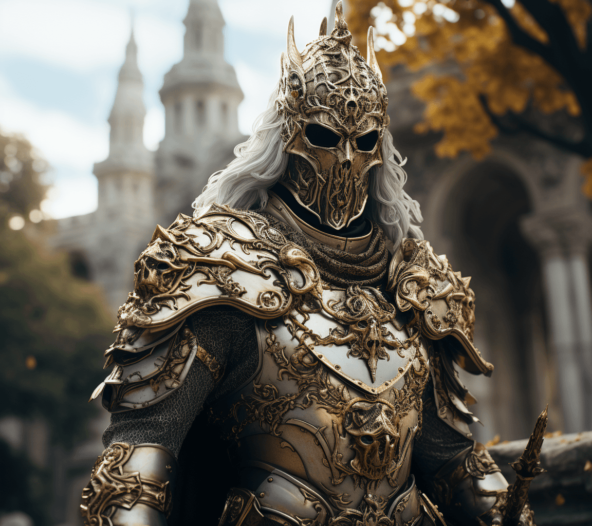 AI generated: the main character in a medieval fantasy roleplaying game is holding his sword, in the style of rend...