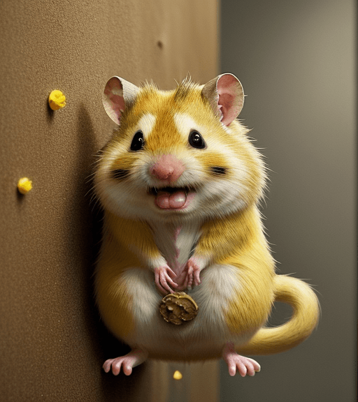 AI generated: an extremely distressed but cute golden hamster who is banging his head against the wall and is very...
