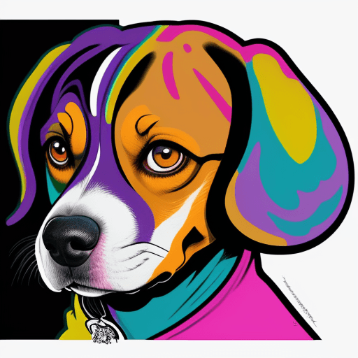 AI generated: beagle in colorful outfits, in the style of aggressive digital illustration, bold shadows, airbrush ...