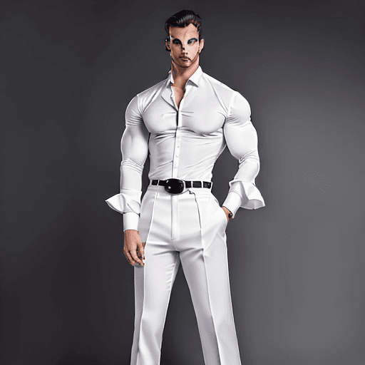 AI generated:  a white dress shirt, featuring flared sleeves that drag to the ground, belt straps that wrap around...