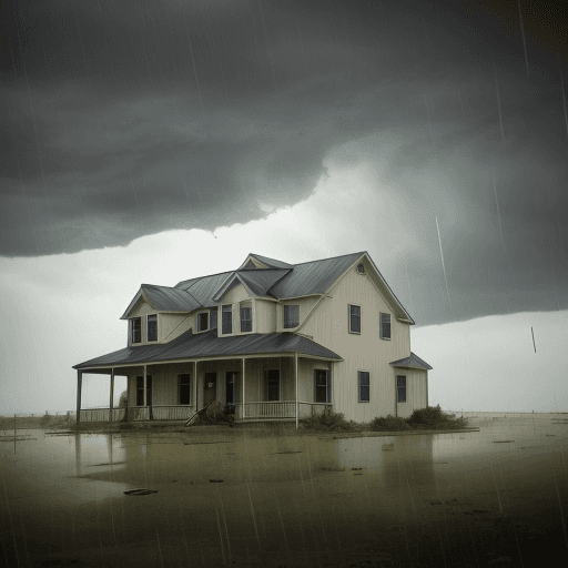 AI generated: Texas farm house, tornado, heavy rain