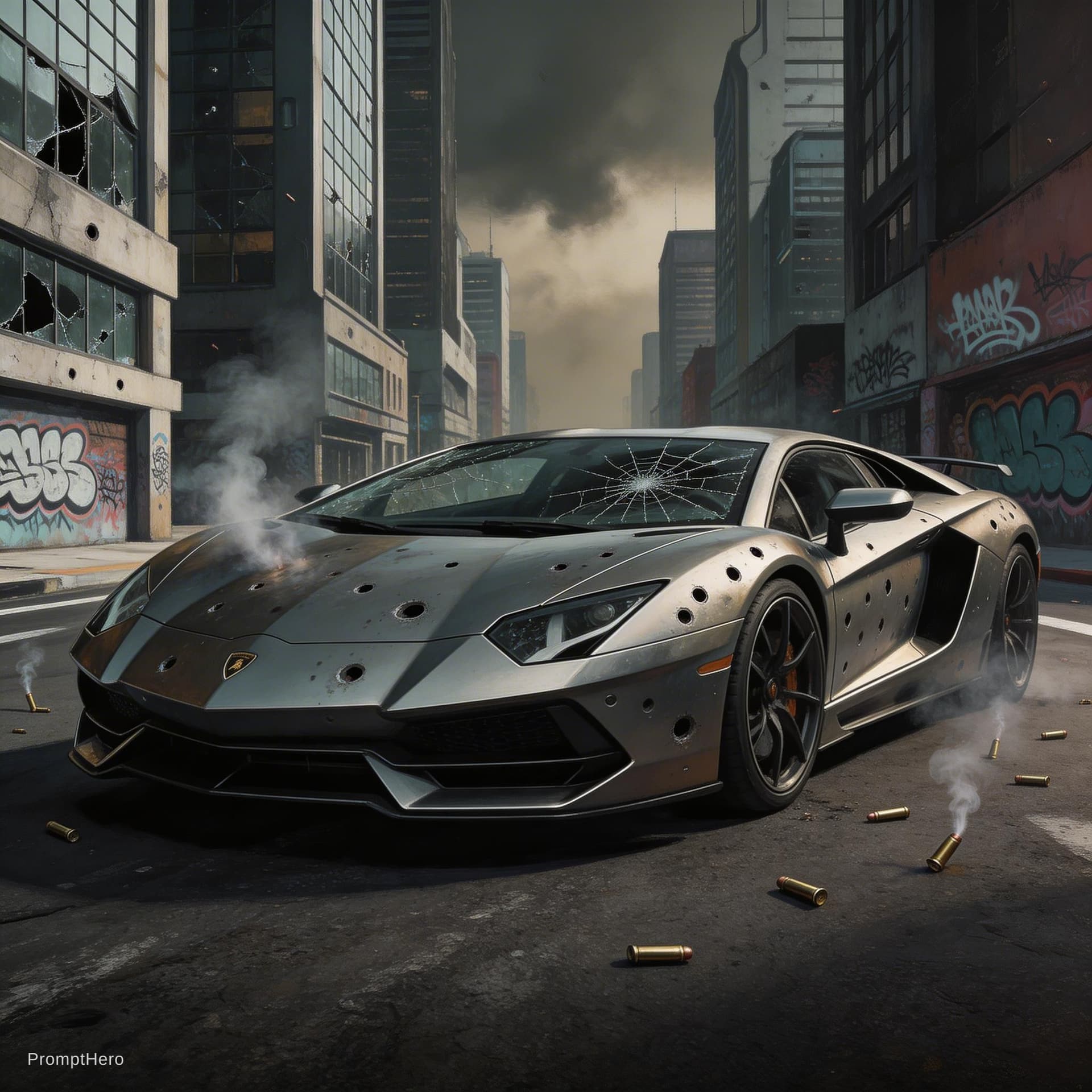 AI generated: 3d illustration of a fancy shiny lamborghini supercar is parked at a 3/4 angle where you can see the...