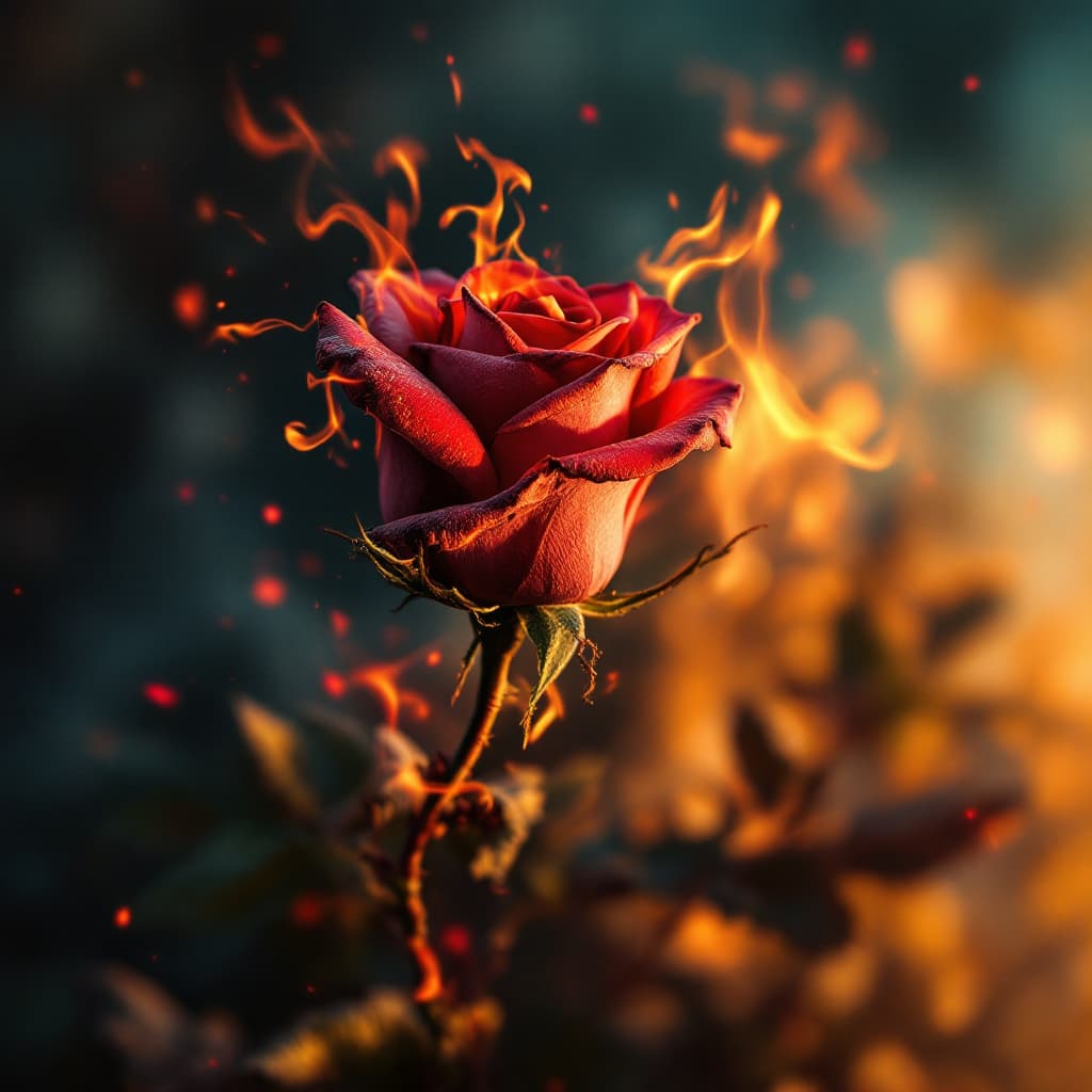 AI generated: a rose on fire