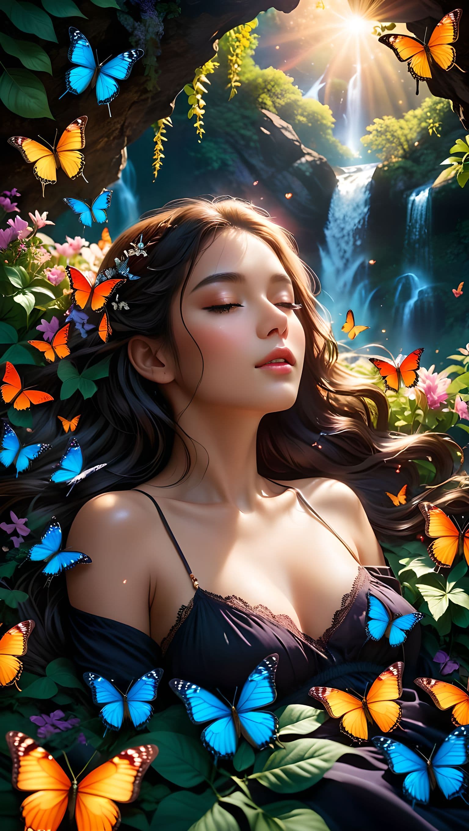 AI generated: photorealistic, intricate details, realistic lighting, magical realism, (sleeping woman:1.2), peacef...