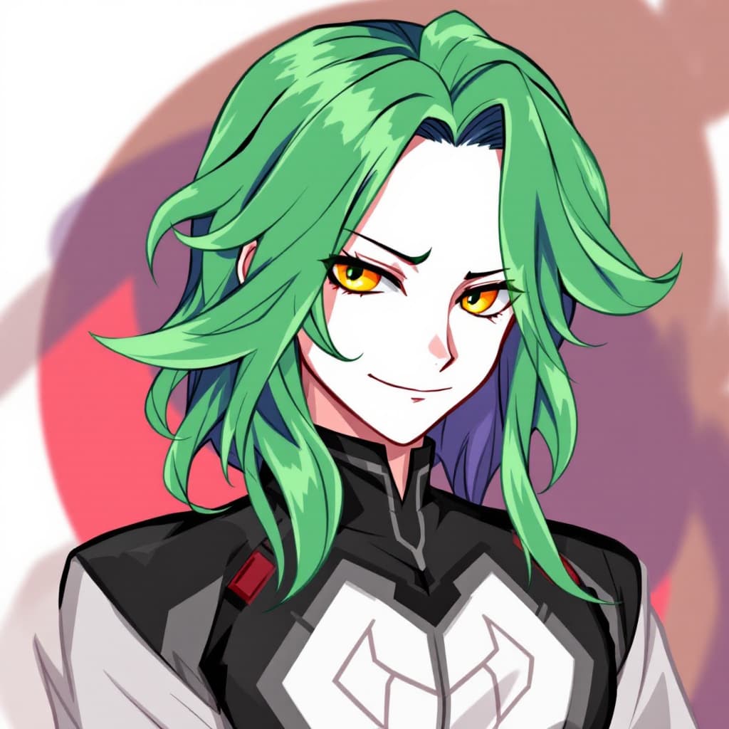 AI generated: re:zero%20art%20style,%20Green%20hair,%20medium%20length%20hair,%20wavy%20hair,%20green%20brown%20or...