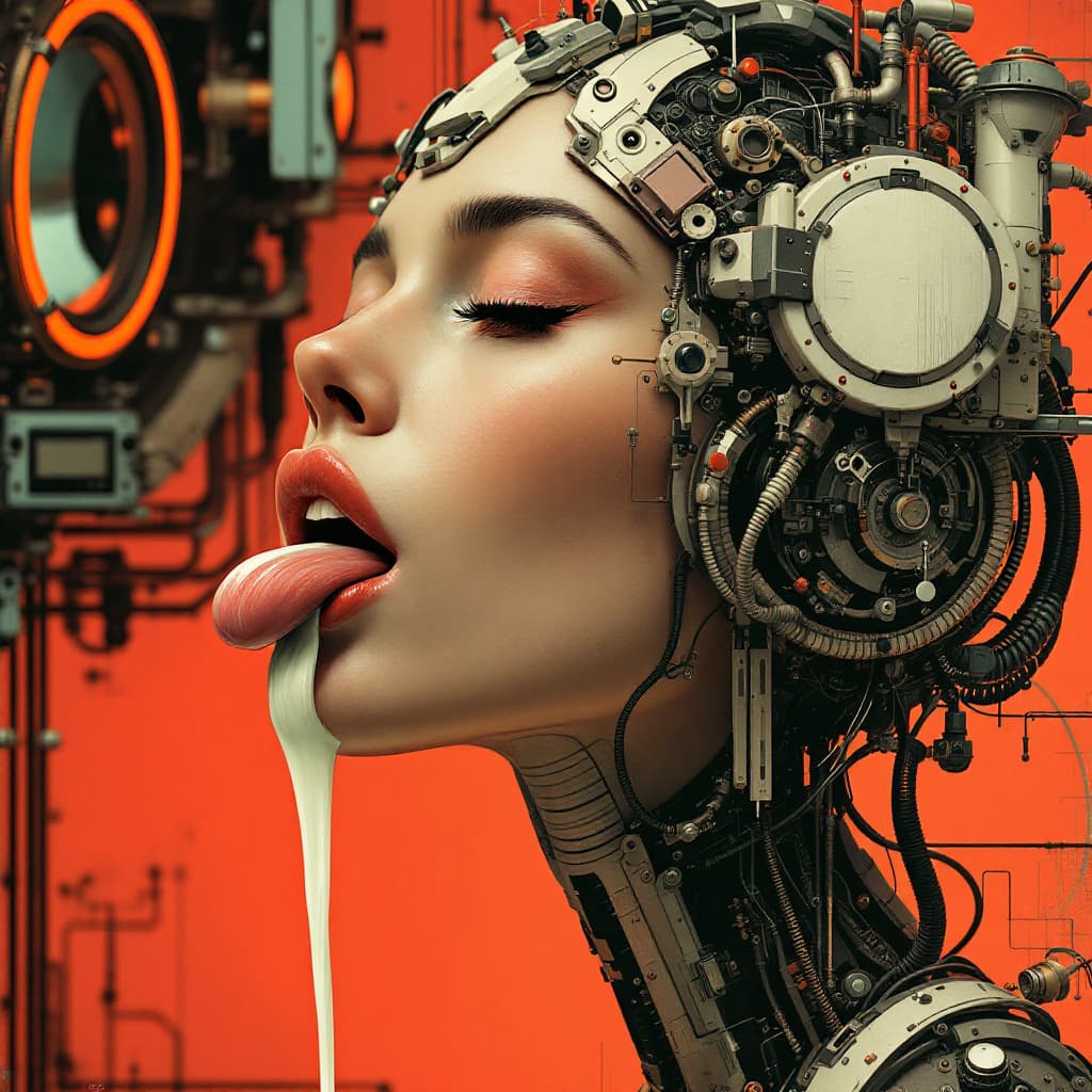 AI generated: A side view face of a beautiful European woman in the style of retro futuristic propaganda, her eyes...