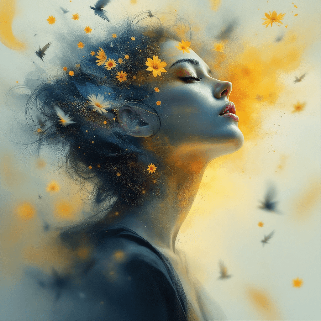 AI generated: "An impressionistic yet photorealistic image of a woman in a fantasy realm, but her form is not rigi...
