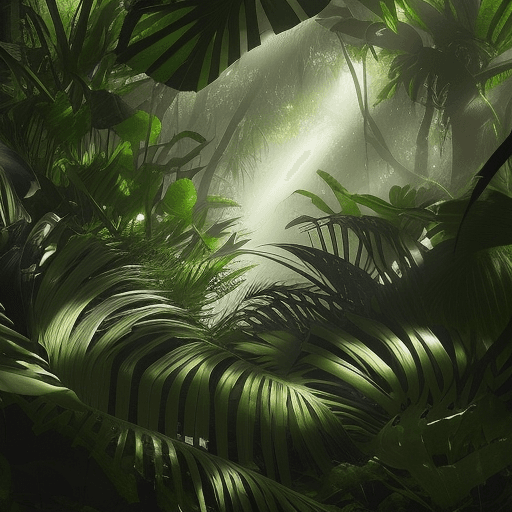 AI generated: Subject: A breathtaking wild jungle landscape with dense foliage and towering trees. The scene is se...