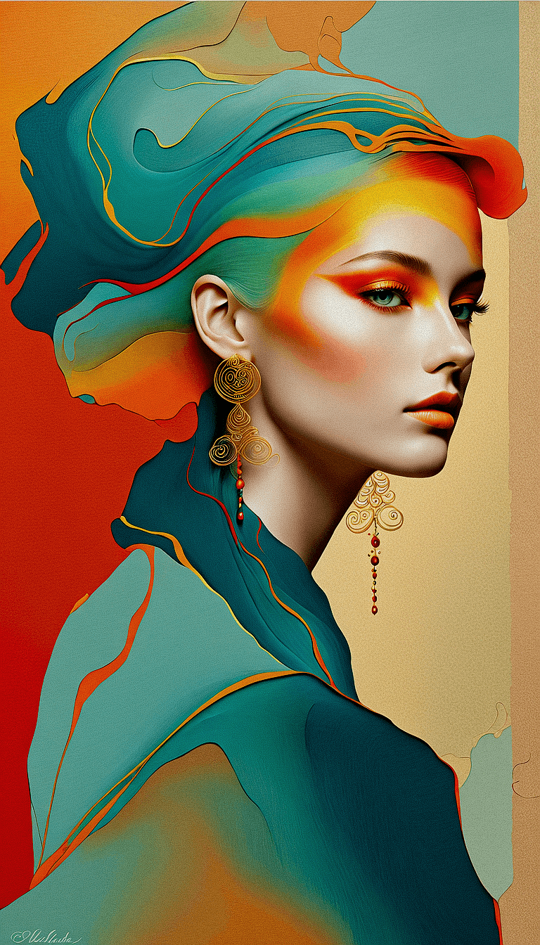 AI generated: "Create a digital portrait of a figure in profile, featuring a harmonious blend of surreal and organ...