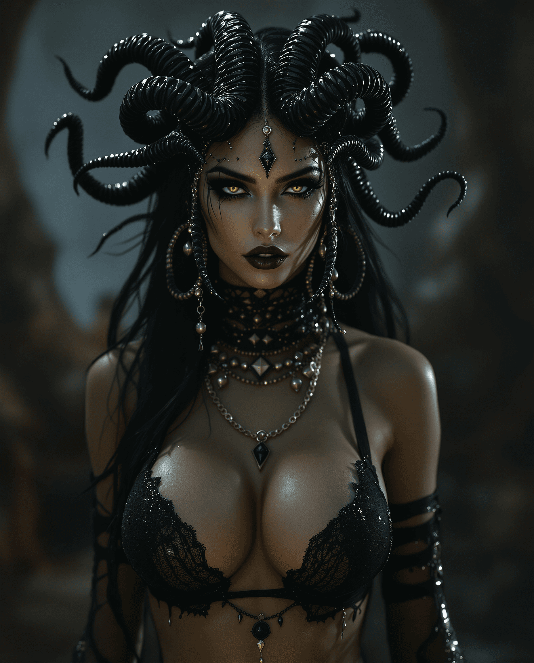 AI generated: Photo of a ultra realistic of Medusa, very sultry look, so hot girl, beautiful charismatic girl, sho...