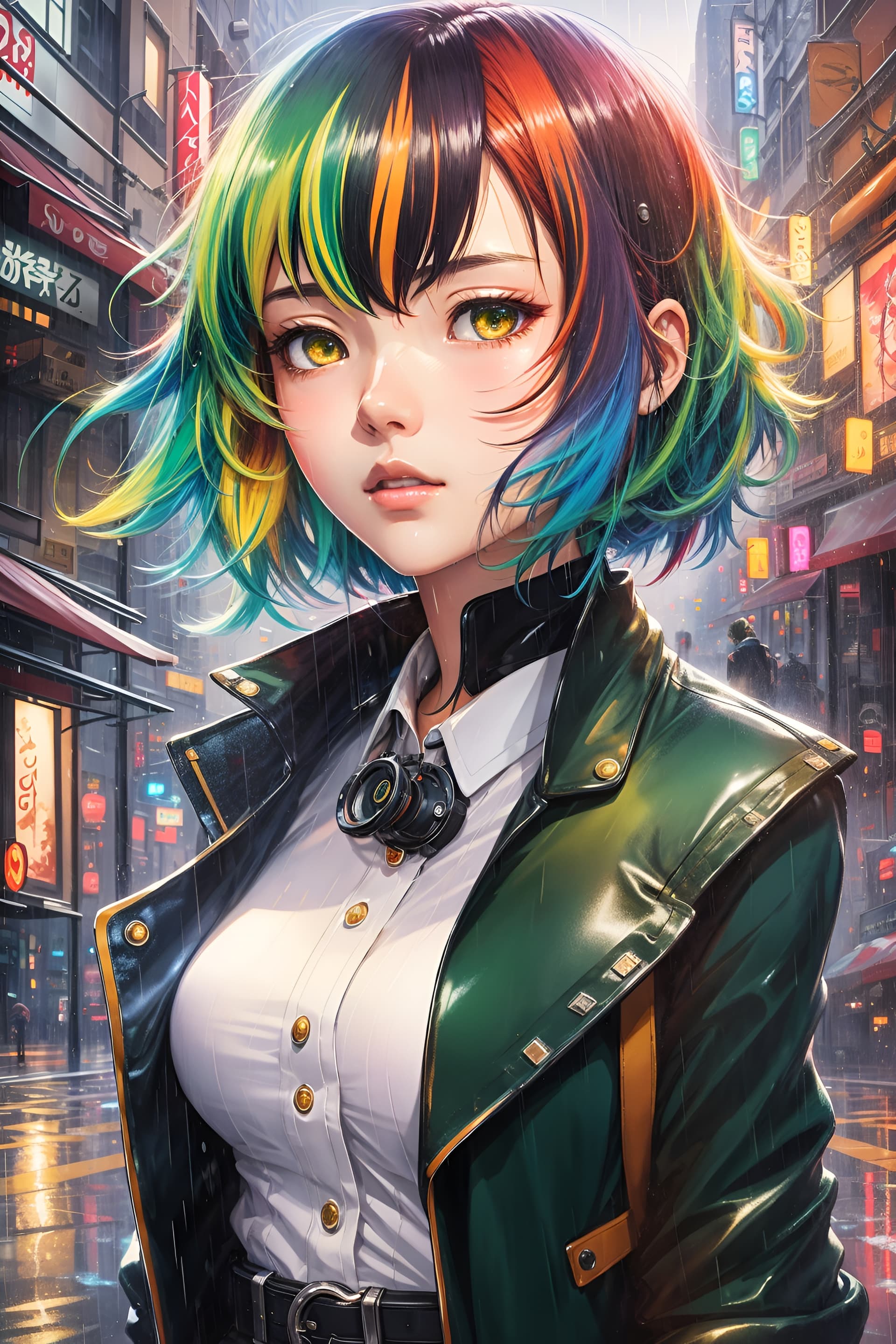 AI generated: ((masterpiece)), medium shot, half body front view, centered, 2d anime, illustration, 1girl, solo fo...