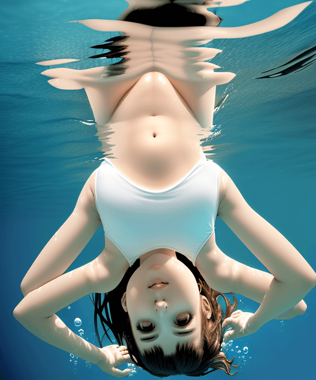AI generated: girl realisitc style laying horizontally under water, her body facing upward 
