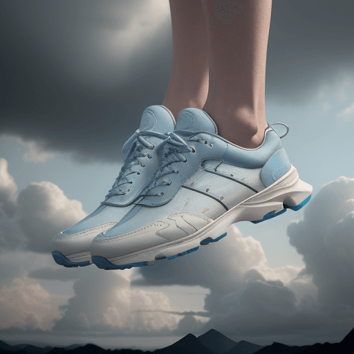 AI generated: Shoes, Marketing photo of shoes split down the middle, (show comfortable (insole1.0)), clouds, insol...