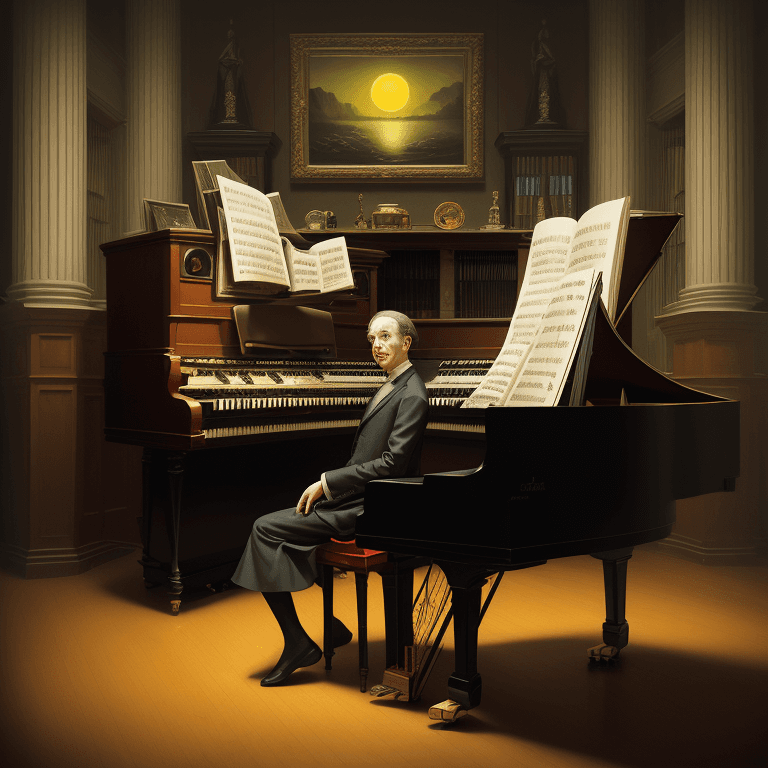 AI generated: music Album cover picture, classical music , surreal art, oil picture, radio, speaker, piano, organ,...