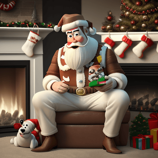 AI generated: (best quality, masterpiece), Bull terrier dog, woody from toy story, fog, (cartoon: 1.5), santa clau...