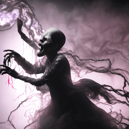 AI generated: 3d render smoke swirling horror female demon Ghost dripping plasma, disintegrating, ghost in swirlin...