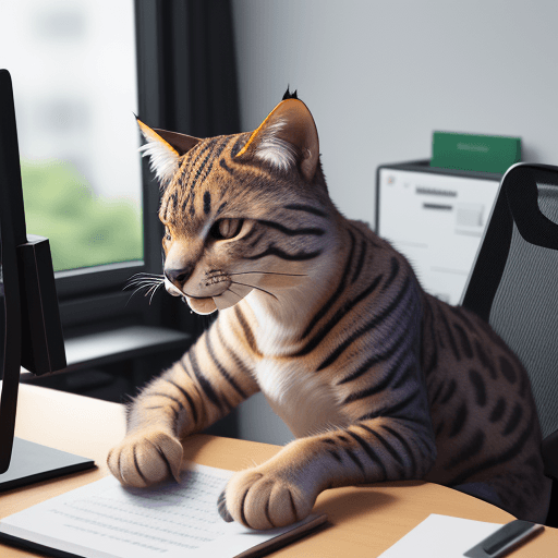 AI generated: Wild cat is working at the office, acting like human, photorealistic, high details, masterpeace, 4k ...