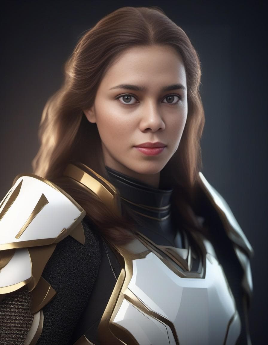 AI generated: A young blonde, very beautiful girl with long hairs, (black:1.3) armor, elegant pose, highly detaile...