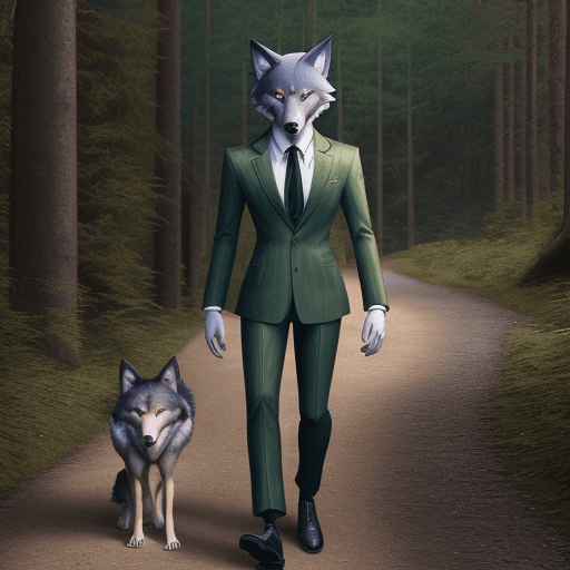 AI generated: furry, fursona, anthro, wolf male, anthropomorphic, clothed, suit, retro anime, (subject on the left...