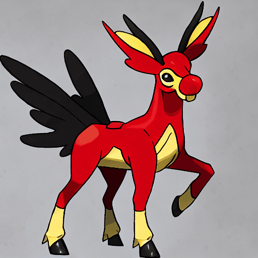 AI generated: red horse with wings, red eyes, big ears, running